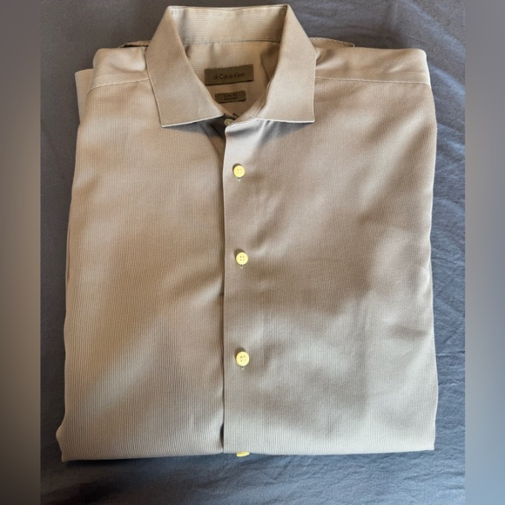 Calvin Klein‎ Gray Slim Fit Dress Shirt Designer 16
